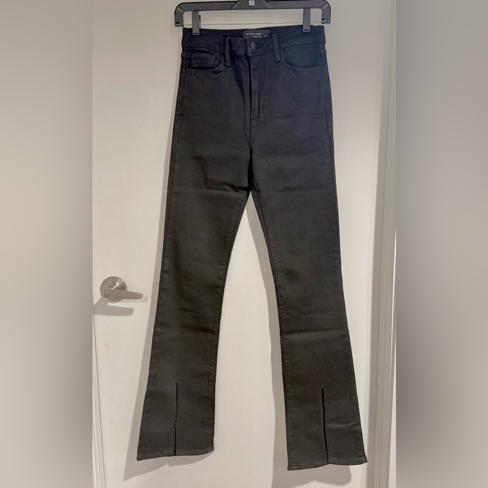 Just Black Women's Front Slit Flare Leg Jeans in Deep Jet Black